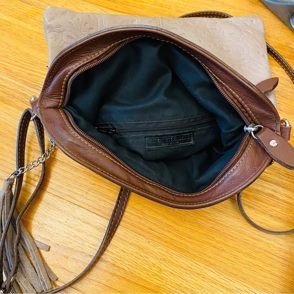 LEATHER Crossbody bag adjustable multi use zippered pockets adjustable strap - Picture 10 of 16